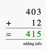 Calculate 403 + 12 using long addition