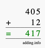 Calculate 405 + 12 using long addition