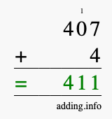 Calculate 407 + 4 using long addition