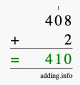 Calculate 408 + 2 using long addition