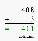 Calculate 408 + 3 using long addition