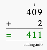 Calculate 409 + 2 using long addition