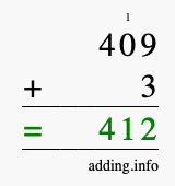 Calculate 409 + 3 using long addition