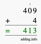 Calculate 409 + 4 using long addition