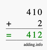 Calculate 410 + 2 using long addition