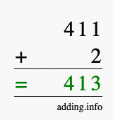 Calculate 411 + 2 using long addition
