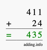 Calculate 411 + 24 using long addition