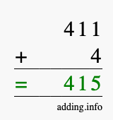 Calculate 411 + 4 using long addition