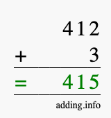 Calculate 412 + 3 using long addition