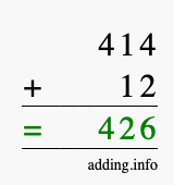 Calculate 414 + 12 using long addition