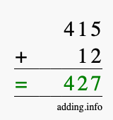 Calculate 415 + 12 using long addition