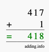 Calculate 417 + 1 using long addition