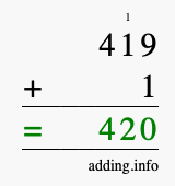 Calculate 419 + 1 using long addition