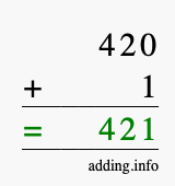 Calculate 420 + 1 using long addition