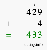 Calculate 429 + 4 using long addition