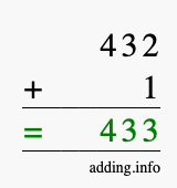 Calculate 432 + 1 using long addition