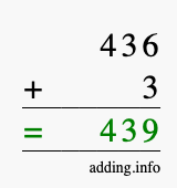 Calculate 436 + 3 using long addition