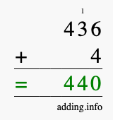 Calculate 436 + 4 using long addition