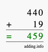 Calculate 440 + 19 using long addition