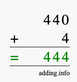 Calculate 440 + 4 using long addition