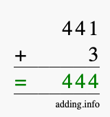 Calculate 441 + 3 using long addition