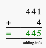 Calculate 441 + 4 using long addition