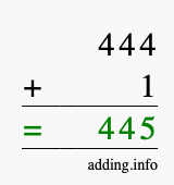 Calculate 444 + 1 using long addition