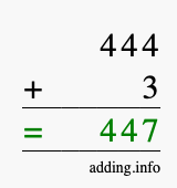 Calculate 444 + 3 using long addition
