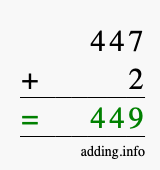 Calculate 447 + 2 using long addition