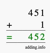 Calculate 451 + 1 using long addition