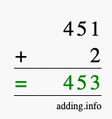 Calculate 451 + 2 using long addition