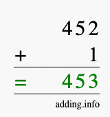Calculate 452 + 1 using long addition