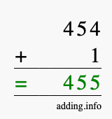 Calculate 454 + 1 using long addition