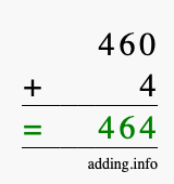 Calculate 460 + 4 using long addition