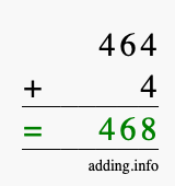 Calculate 464 + 4 using long addition