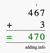 Calculate 467 + 3 using long addition