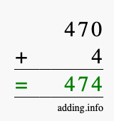 Calculate 470 + 4 using long addition