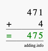 Calculate 471 + 4 using long addition