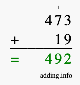 Calculate 473 + 19 using long addition