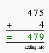Calculate 475 + 4 using long addition