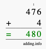 Calculate 476 + 4 using long addition