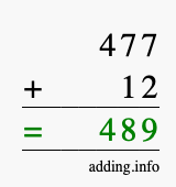 Calculate 477 + 12 using long addition