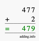 Calculate 477 + 2 using long addition