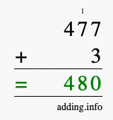 Calculate 477 + 3 using long addition