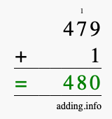 Calculate 479 + 1 using long addition