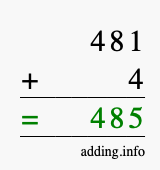 Calculate 481 + 4 using long addition