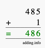 Calculate 485 + 1 using long addition