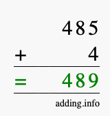 Calculate 485 + 4 using long addition