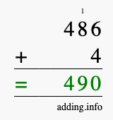 Calculate 486 + 4 using long addition