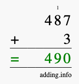 Calculate 487 + 3 using long addition